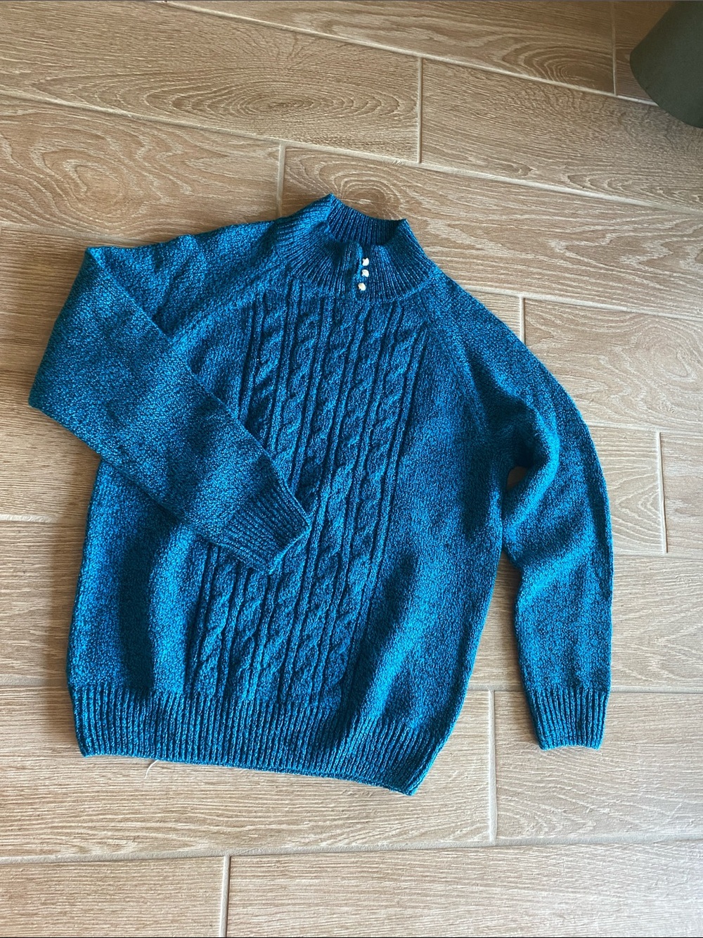 Scott Teal Cable-Knit Turtleneck Sweater